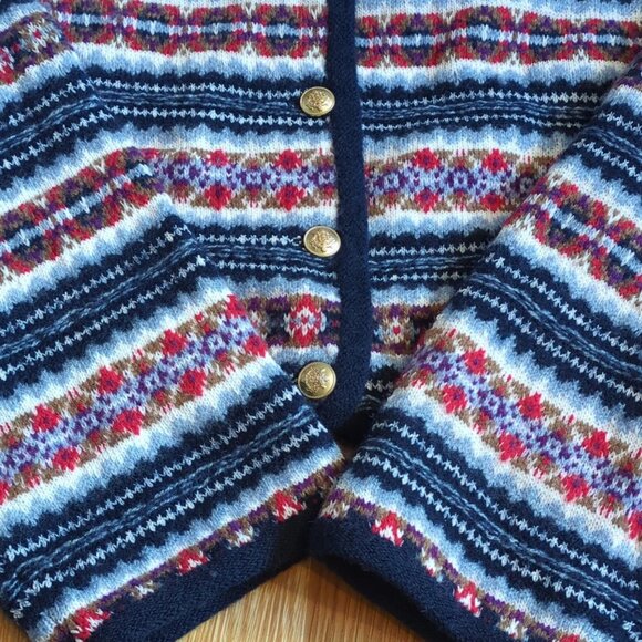 J.Crew Fair Isle Cardigan Lady Jacket Sweater Sz XL Blue and red - Picture 3 of 5